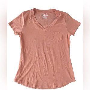 Natural Reflections Women’s Peach Color V-Neck Breast Pocket Size S T-Shirt